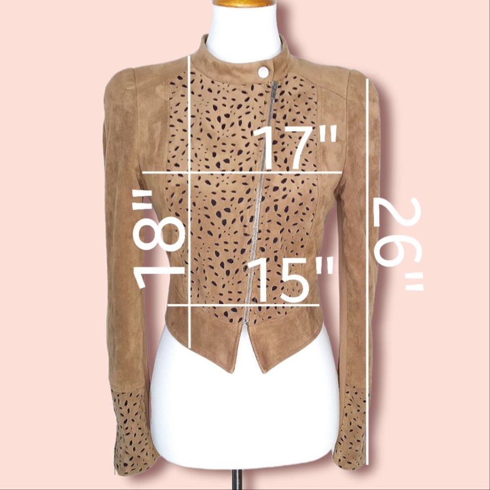 BCBGMaxAzria Skyler Faux Suede Cropped Moto Jacket Size Small Laser Cutouts - Picture 9 of 11